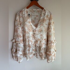 American Eagle Floral Paisley Ruffle Button Front Blouse NWT 035-0358-3059 Large